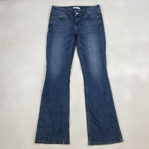 White House Black Market Blanc Flare Leg Jeans Sz 4 R Blue Cotton Blend Stretch - Picture 2 of 7